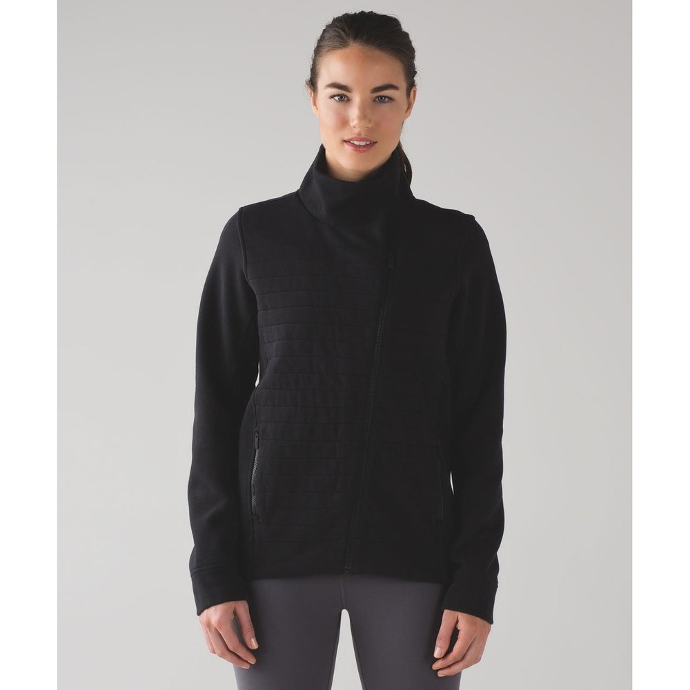 Lululemon Jacket Women 4‎ Black Fleece Be True Asymmetrical Quilted Activewear
